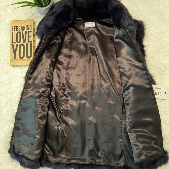 🎉HPx2🎉 Surell for Bloomingdales Deep Navy Rabbit Fur Vest - STUNNING! - Picture 3 of 8